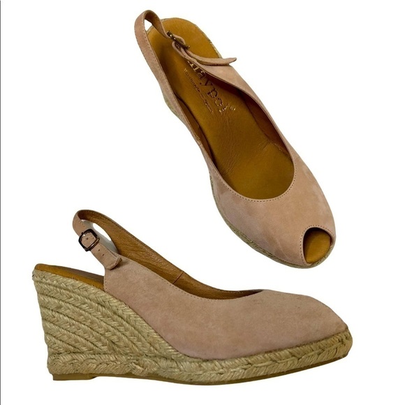 MAYPOL Slingback Beige Suede‎ Wedges - Picture 2 of 8